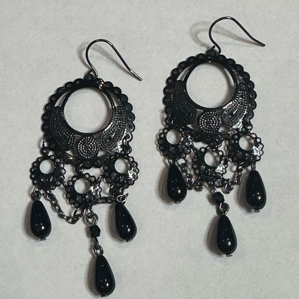 Black Chandelier Earrings Victorian Modern Gothic